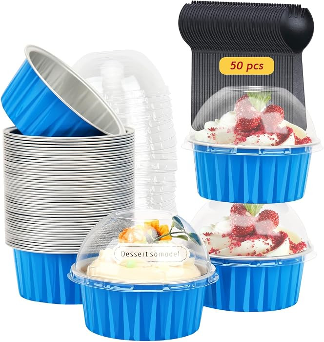 Free-Air 5oz Cupcake Cups with Dome Lids, Dot Cake Cups Mini Cake Pans     50 Pack, Foil Disposab... | Amazon (US)