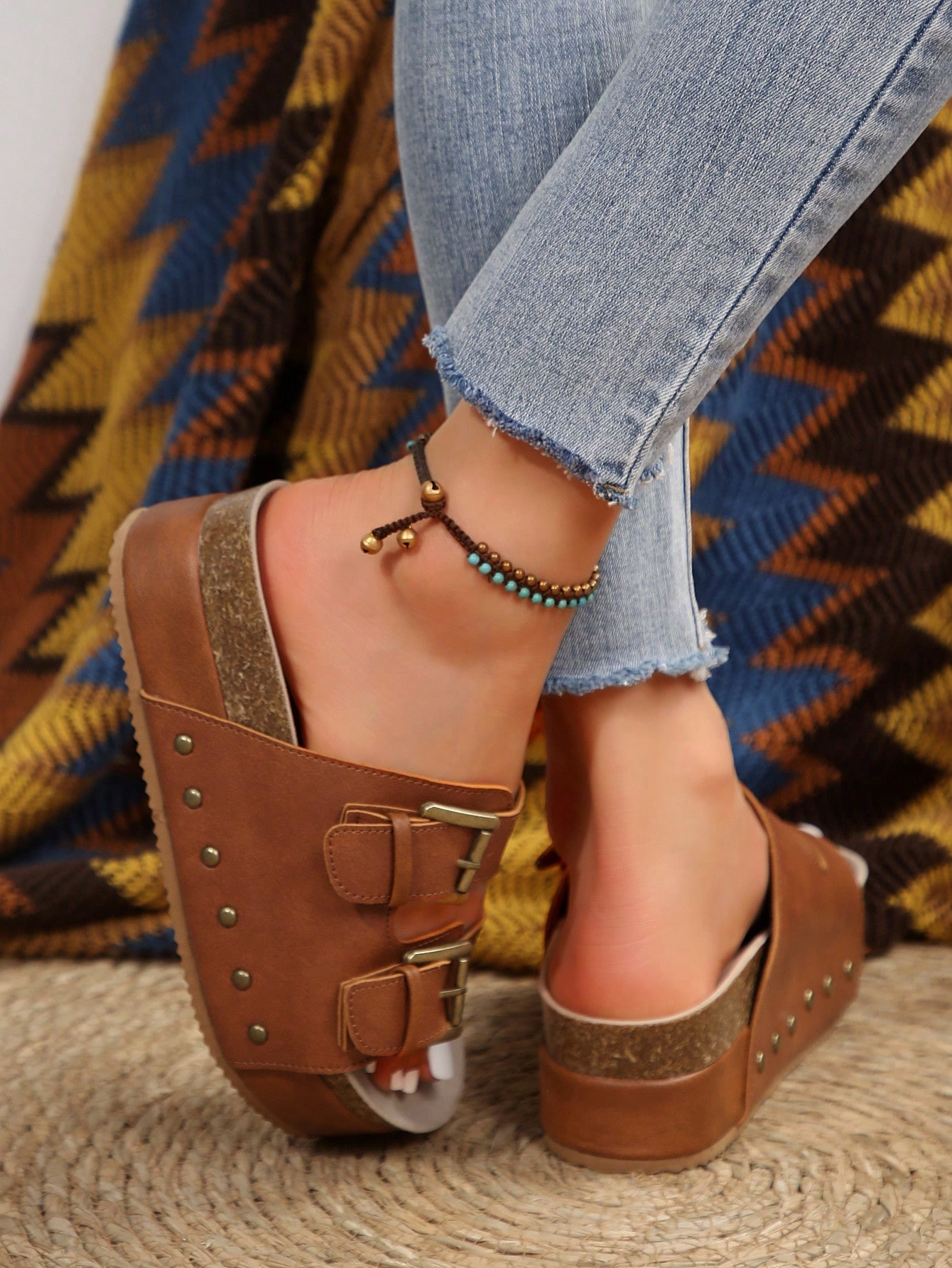 Cross-Border Plus Size Summer Multiple-Layered Sole Rivet Buckle Strap Open-Toe Thick-Soled Women... | SHEIN
