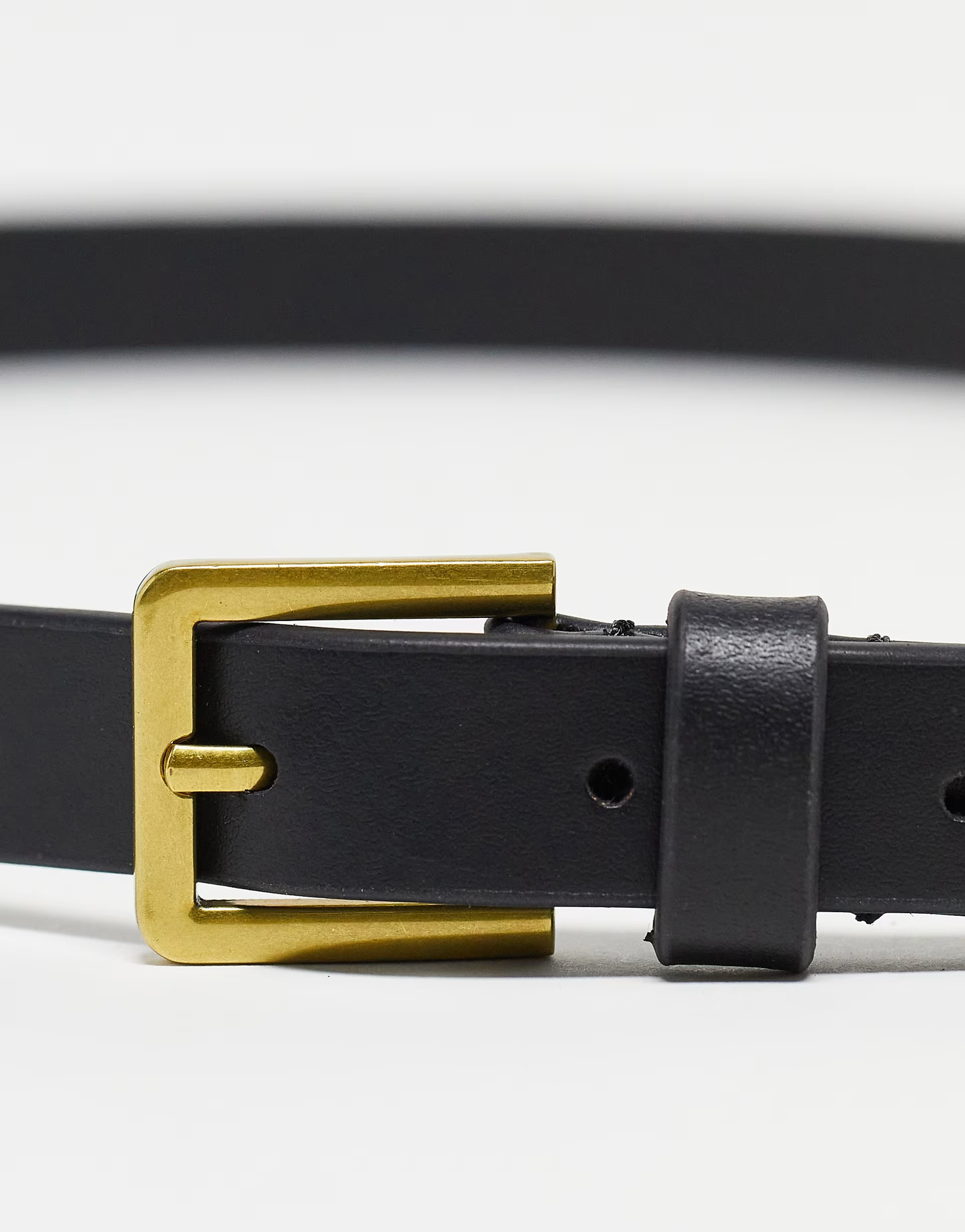 ASOS DESIGN smart leather skinny belt with gold buckle in black | ASOS (Global)