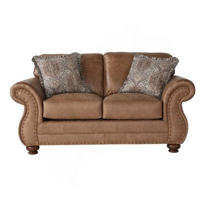 Leinster Fabric Loveseat With Antique Bronze Nailheads In Jetson Ginger | Wayfair North America
