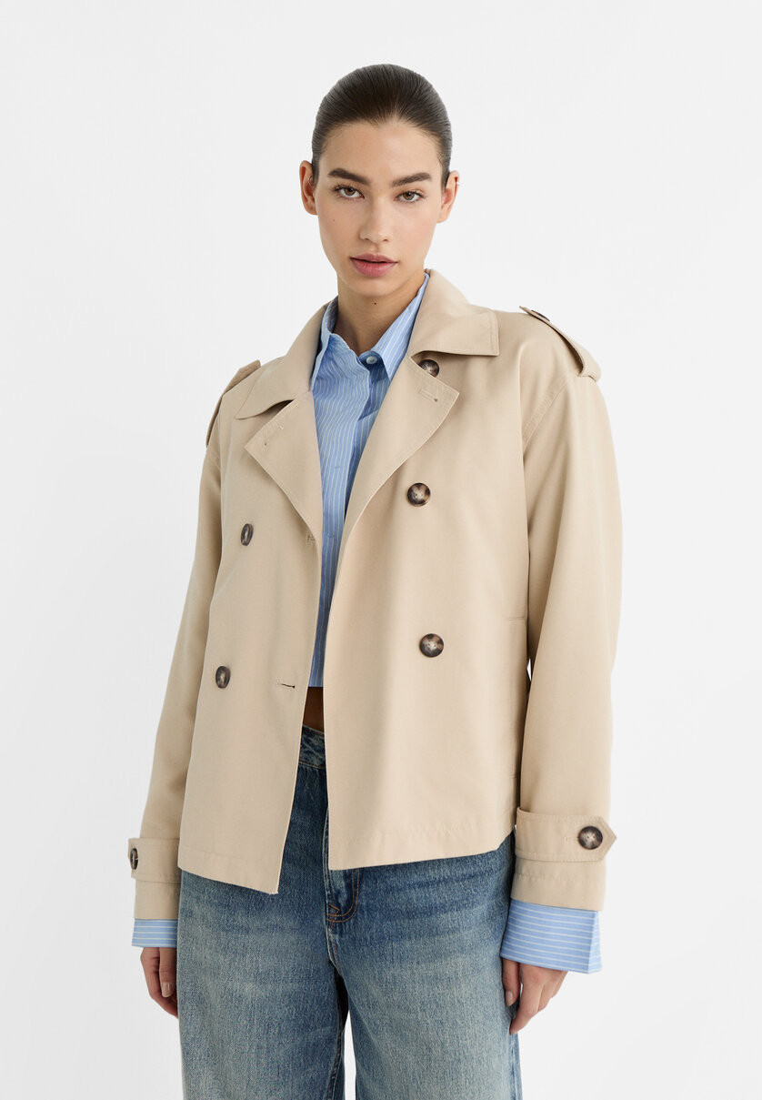 Short trench coat with belt - Women's fashion | Stradivarius United Kingdom | Stradivarius (UK)