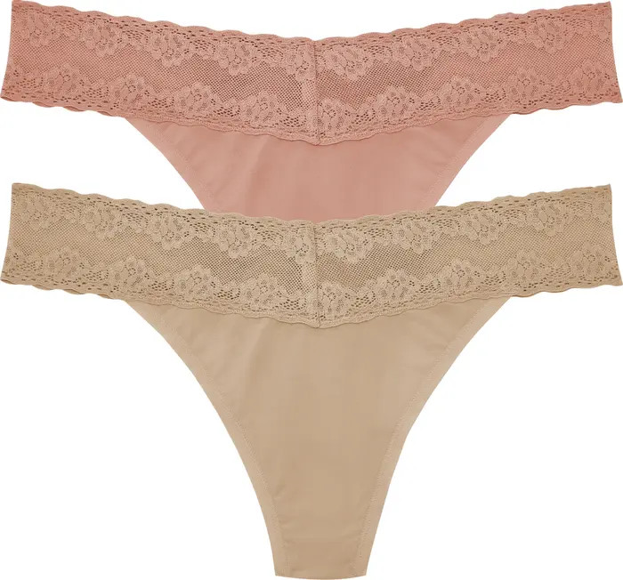 Bliss Perfection Lace Trim One Size Thong 2-Pack | Nordstrom