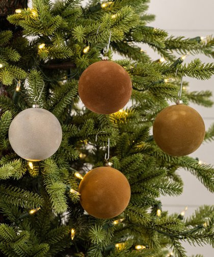 Ragon House | Tan 3.25'' Flocked Ball Ornament - Set of Four | Zulily