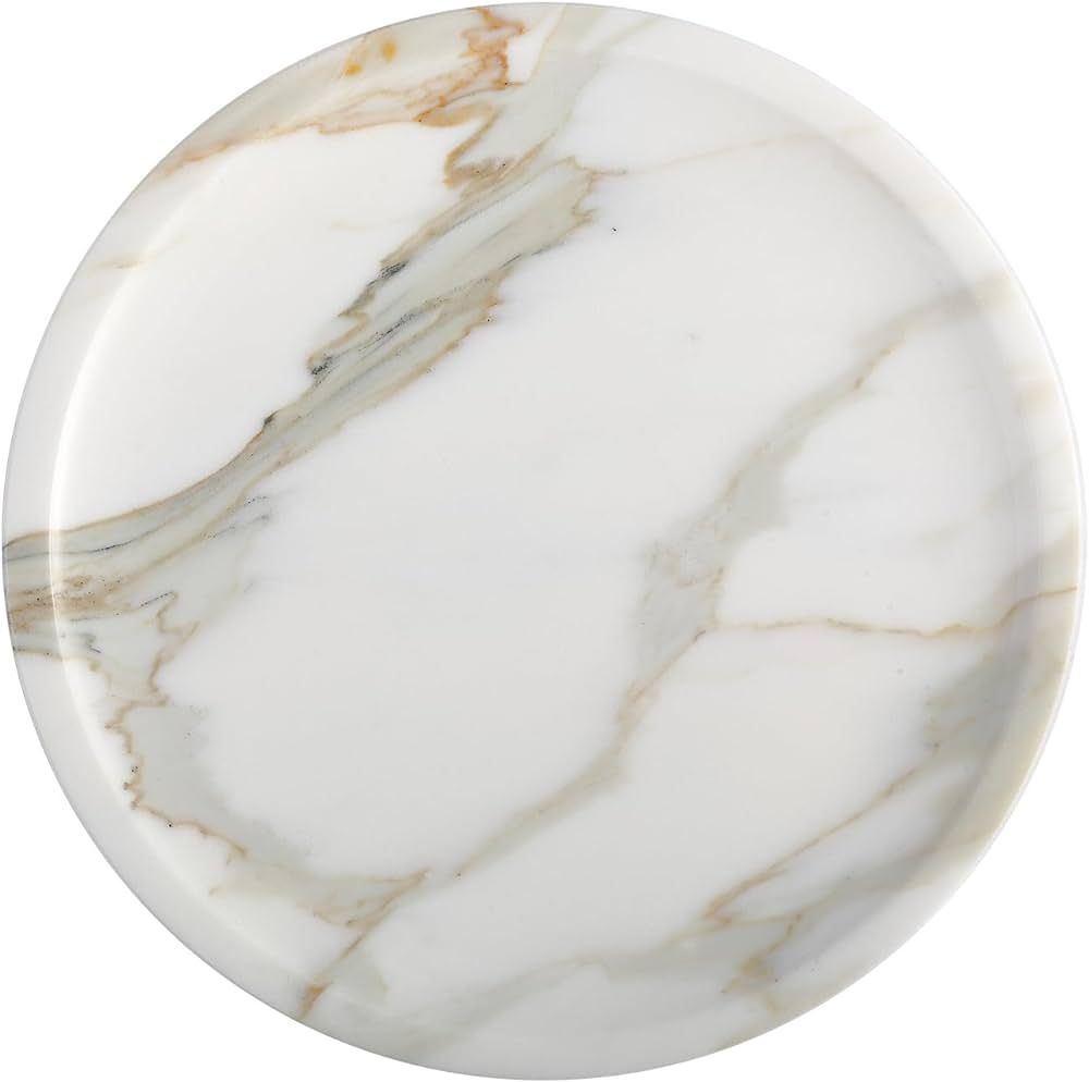 Italian Luxury Natural Marble Round Serving Trays, 9.8" x 9.8" Marble Tray for Bathroom Kitchen, ... | Amazon (US)
