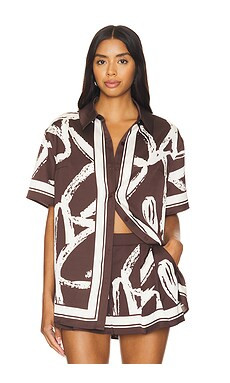 SEROYA Davey Satin Blouse in Coconut Script from Revolve.com | Revolve Clothing (Global)