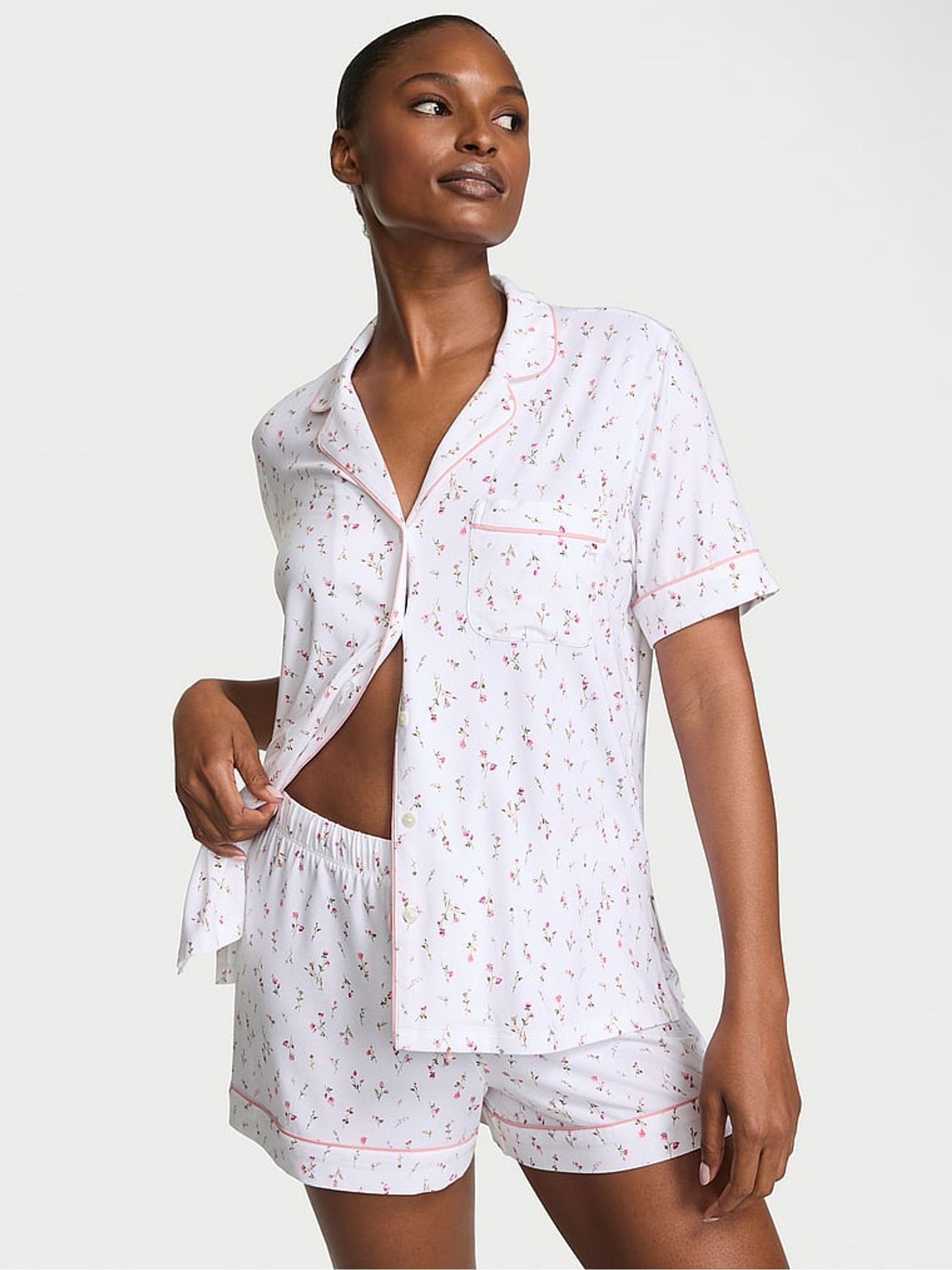 White & Pink Ditsy Floral Modal Short Pyjama Set | Victoria's Secret UK