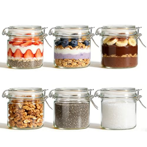 ComSaf 17 oz Overnight Oats Containers with Lids 6 Pack Wide Mouth | Amazon (US)