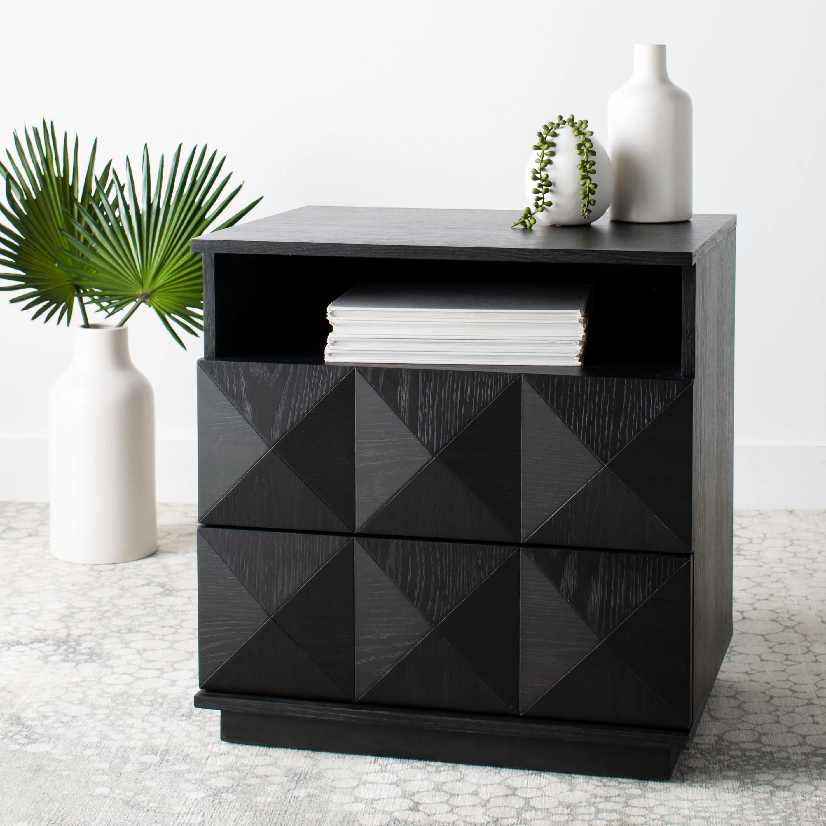 Safavieh Patty Mid-Century Style 2 Drawer Nightstand/ Black one_size | SFV7207A | Lowe's