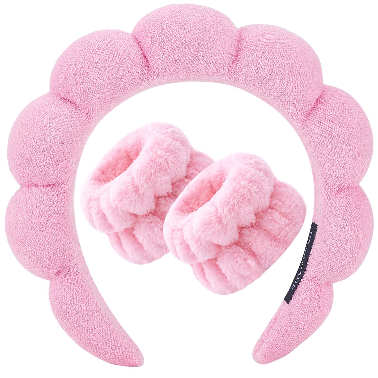 Spa Headbands for Women Girls Sponge Cute Pink Makeup Skin Care Headband Wristbands Set for Washi... | Amazon (US)