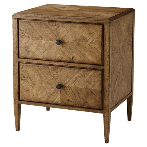 Theodore Alexander Nova Dawn Brown Herringbone Oak Wood 2 Drawer Nightstand | Kathy Kuo Home