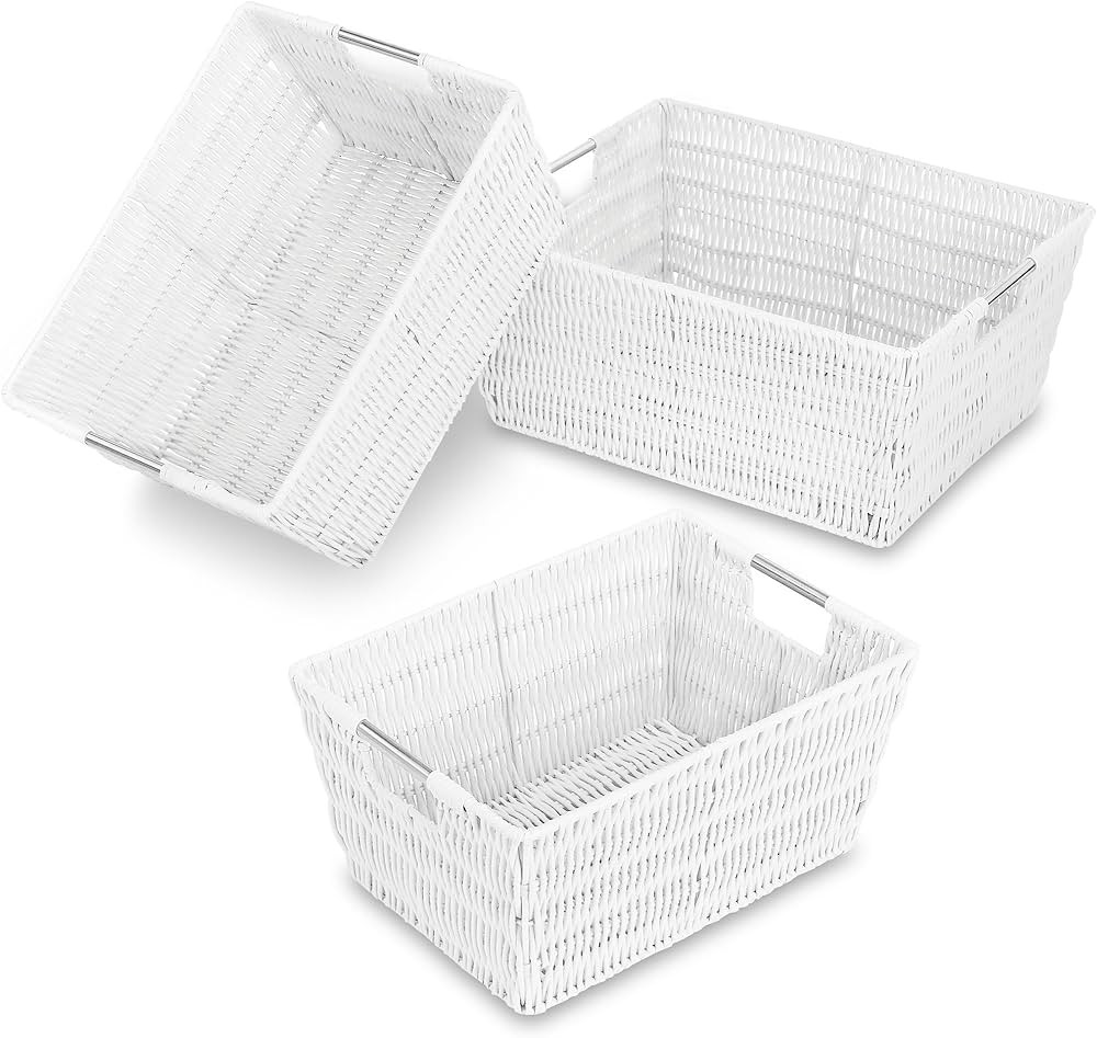 Whitmor Rattique Storage Baskets - White (3 Piece Set) | Amazon (US)