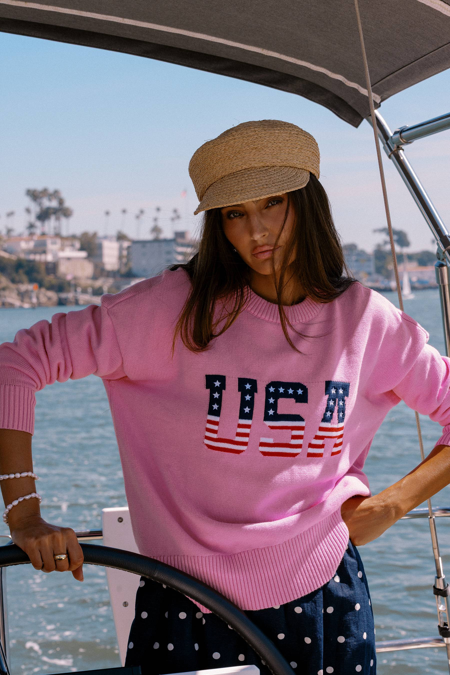 Callie Sweater Prism Pink Americana | Pink Patriotic Sweater | Beach Riot | Beach Riot