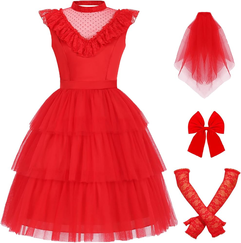 Women Lydia Costume Adult Beetle Bride Red Wedding Dress Halloween Costumes Deetz Gothic Cosplay ... | Amazon (US)