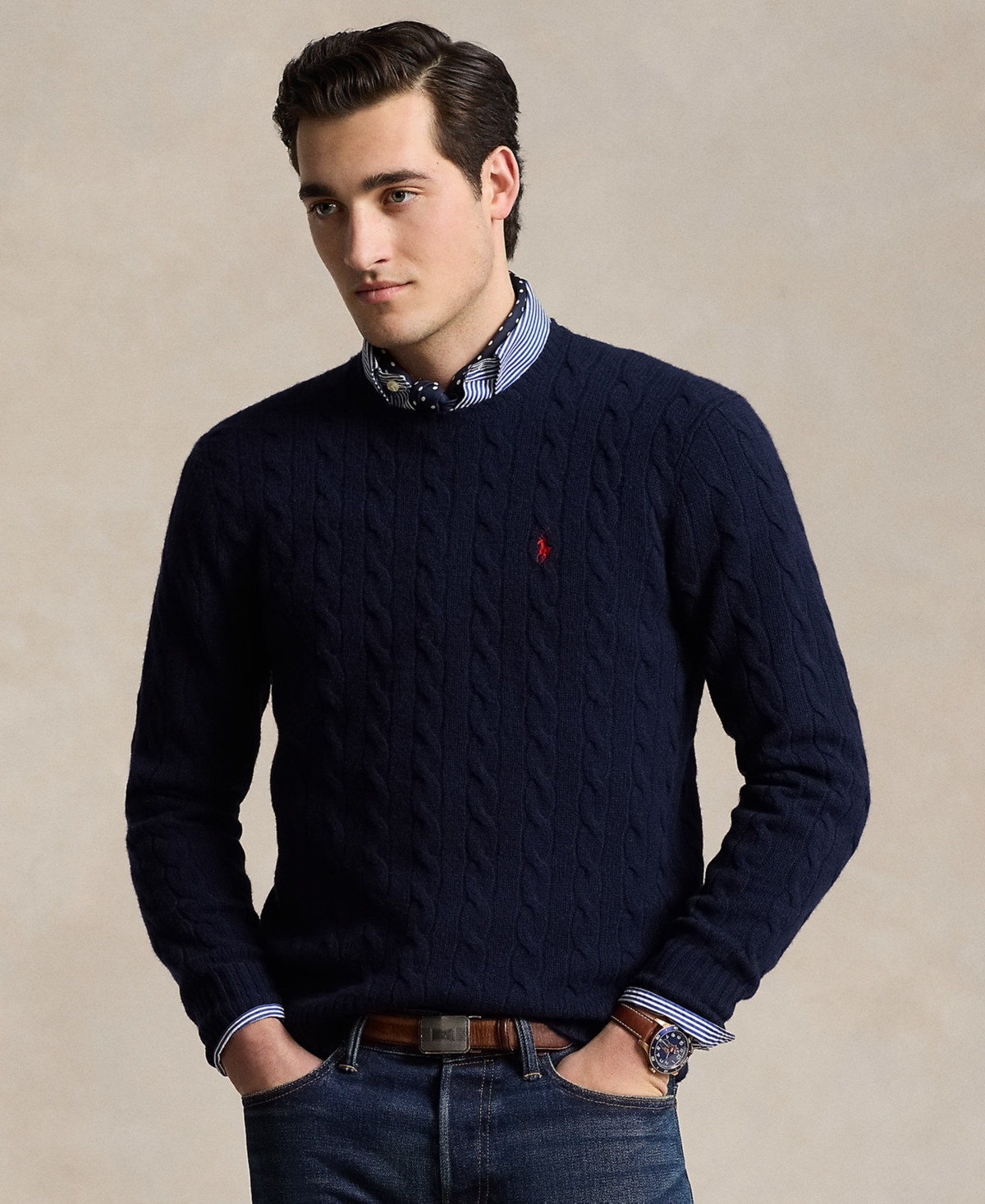 Polo Ralph Lauren Men's Wool-Cashmere Cable-Knit Sweater - Hunter Navy | Macy's