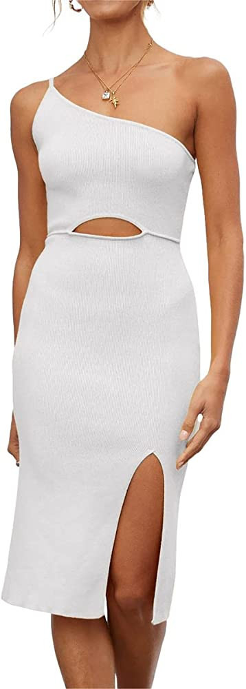 PRETTYGARDEN Dresses for Women 2023 Summer Sexy One Shoulder Dress Knit Cutout Side Slit Cocktail... | Amazon (US)