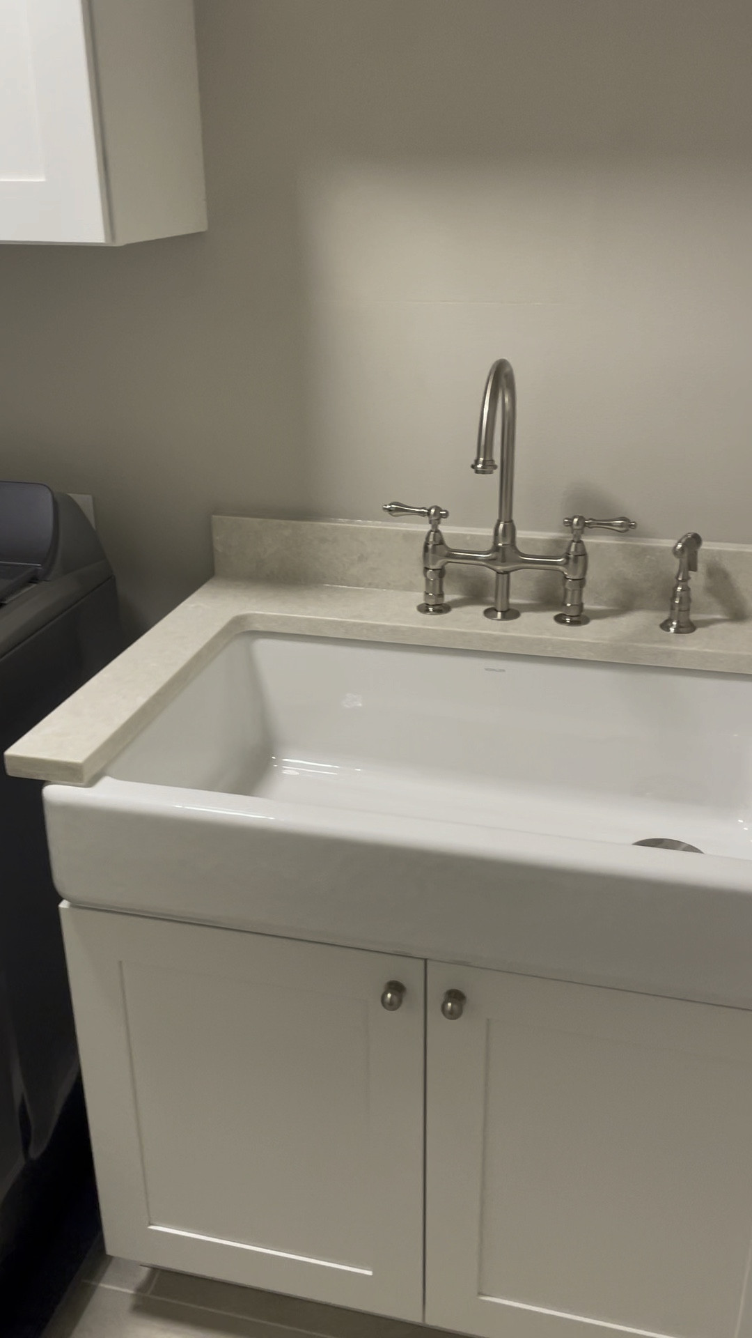 Laundry room remodel 
Apron sink bridge faucet Kohler

#LTKHome