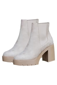 Barbara Beige Suede Platform Booties | Pink Lily