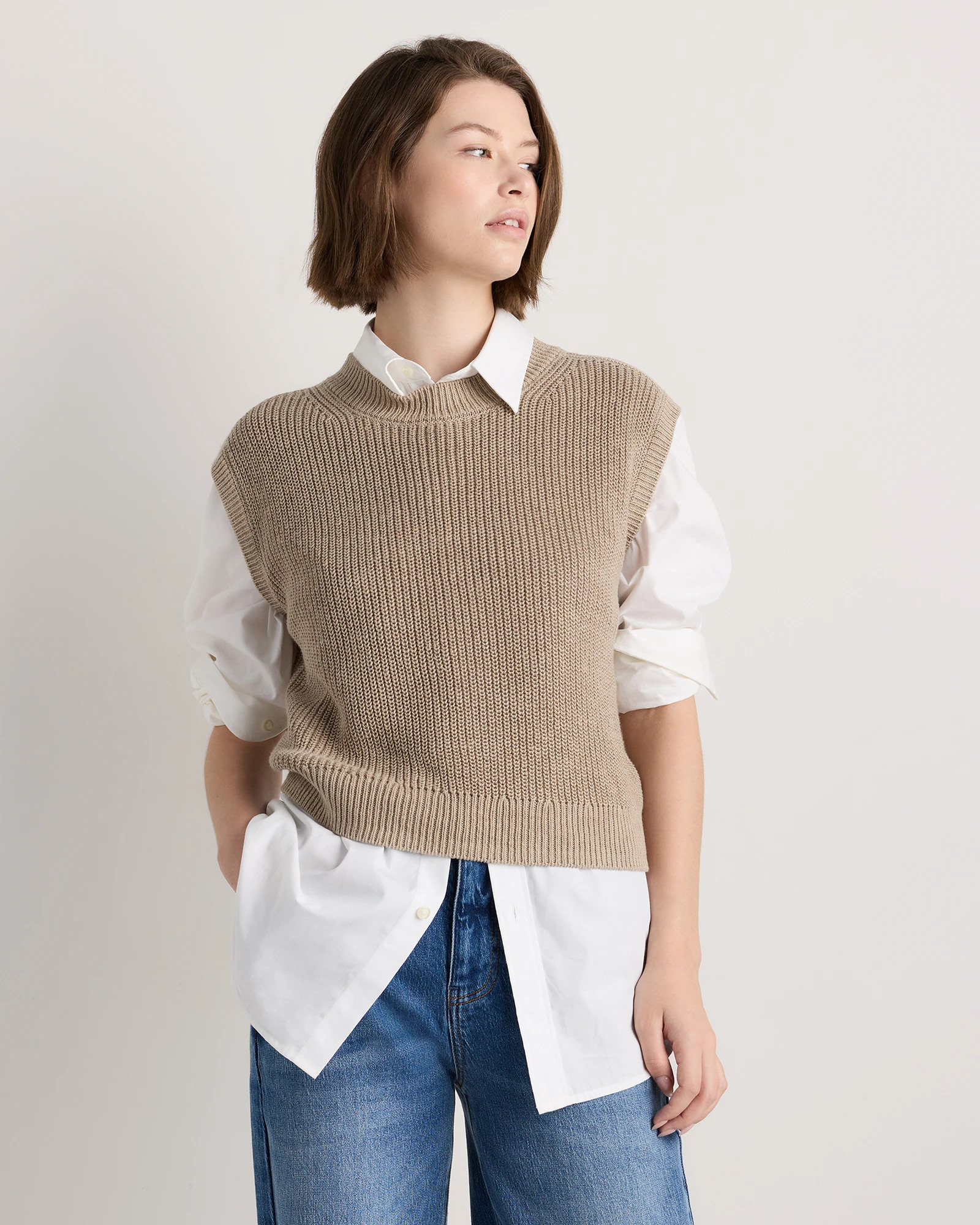 Quince | Women's Cotton Linen Sweater Tank Top in Earthen Khaki, Size XL | Quince