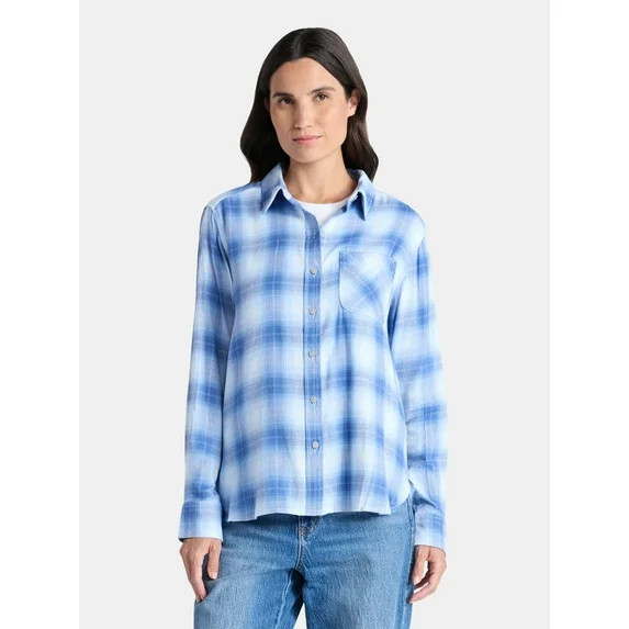Time and Tru Women's Flannel Shirt with Long Sleeves, Sizes XS-XXXL | Walmart (US)