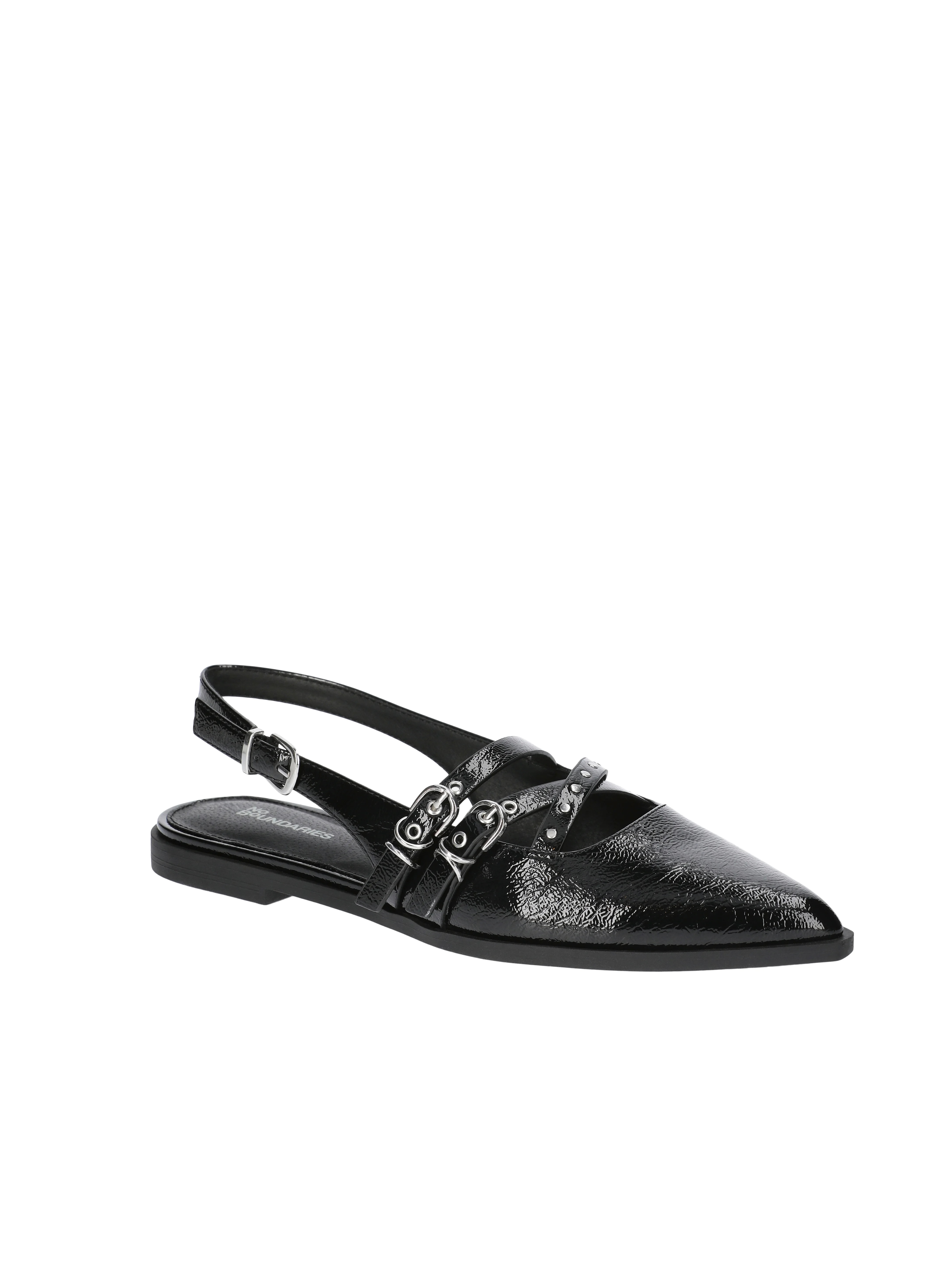 No Boundaries Women's Faux Leather Strappy Moto Flats | Walmart (US)