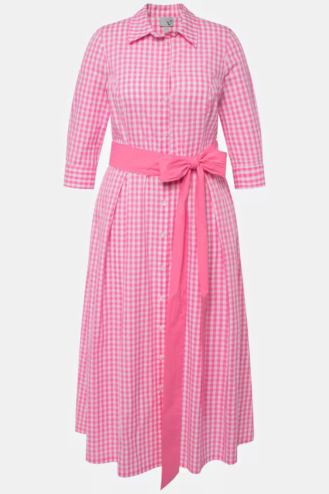 Gingham Shirt Dress with Waist Tie | Maxi Dresses | Dresses | Ulla Popken - US & CA