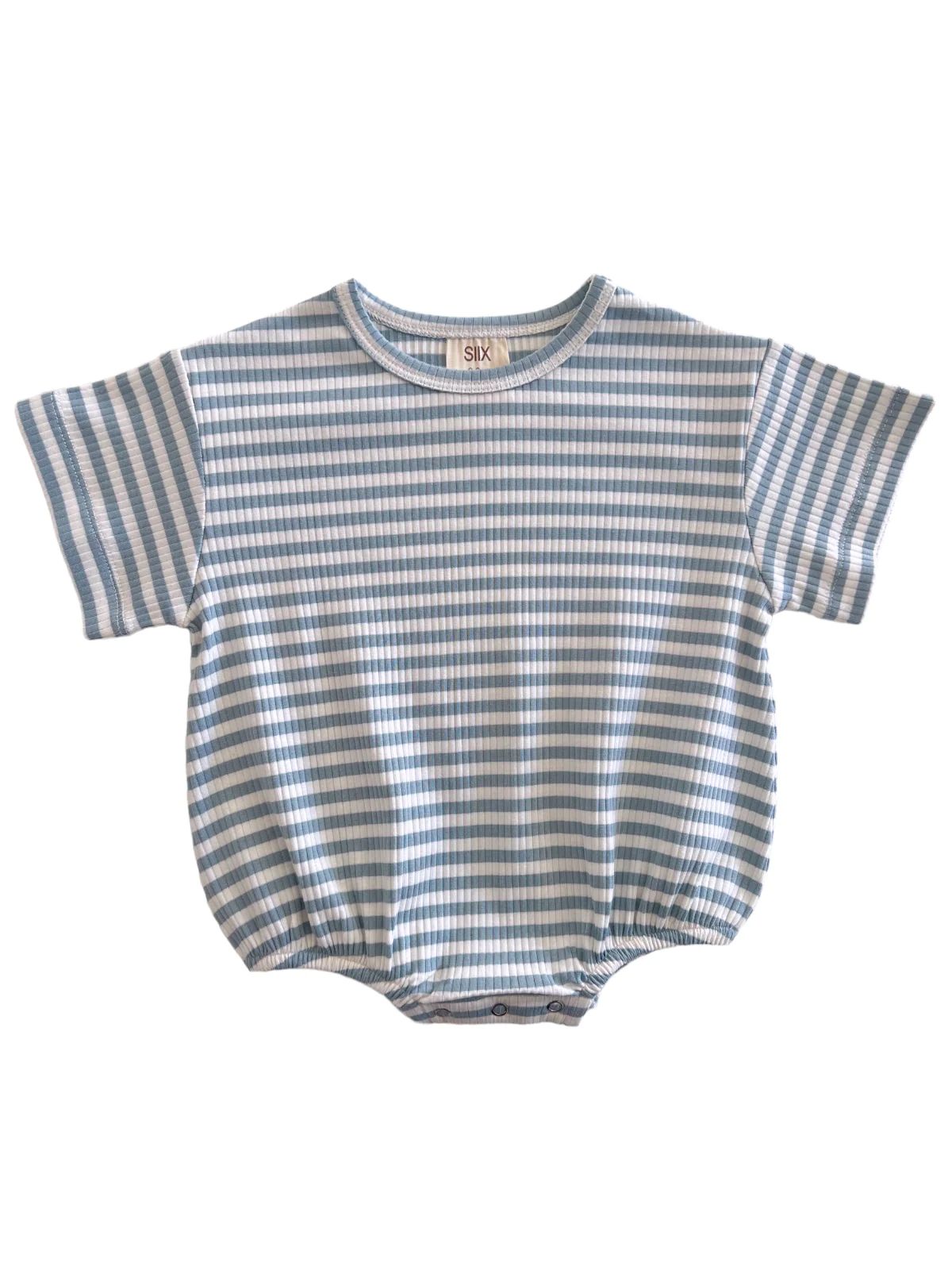 Dusty Blue Stripe / Organic Ribbed T-Shirt Bubble | SpearmintLOVE