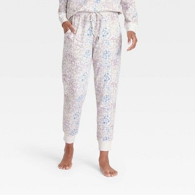 Women's Animal Print Beautifully Soft Fleece Lounge Jogger Pants - Stars Above™ Cream | Target