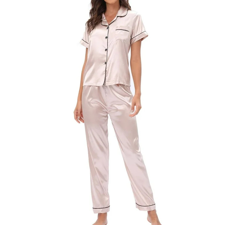 Summer Savings Clearance! yievot Women's Silk Satin Pajamas Sets Button Down Shirts and Pants Pj ... | Walmart (US)