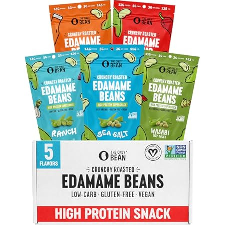 The Only Bean High Protein Snacks, Healthy Office Snacks, Healthy Snacks for Adults and Kids for Lunch, Vegan, Low Carb & Gluten Free - Edamame Beans Snack, Variety Pack - 0.9oz (Pack of 45) | Amazon (US)