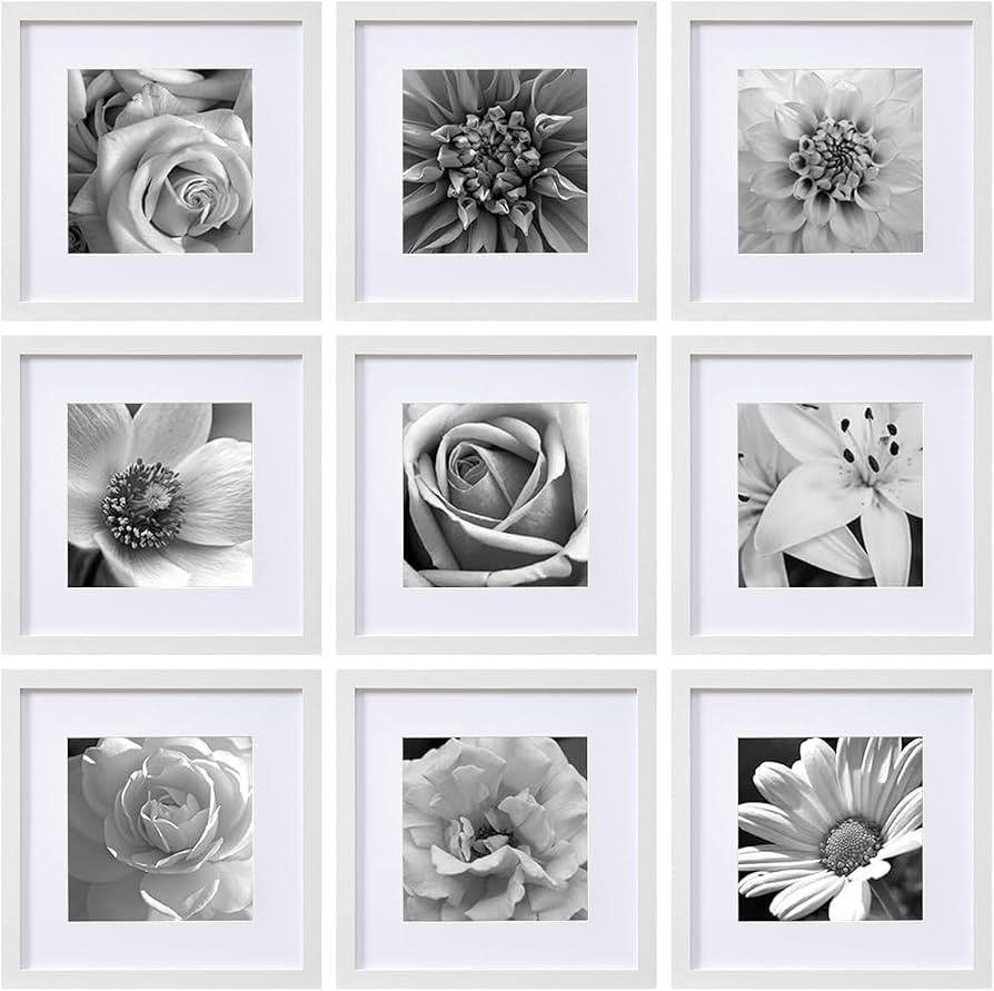 eletecpro 12x12 Picture Frames Set of 9 with Mat for 8x8 Photos or without Mat for 12x12, Square ... | Amazon (US)