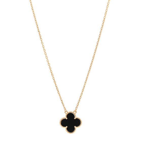 18K Yellow Gold Black Onyx Vintage Alhambra Pendant Necklace | FASHIONPHILE (US)