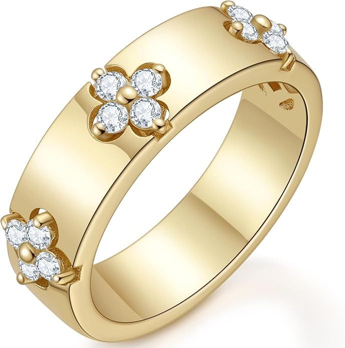 Premium Clover Rings for Lucky Women with Lab-Grown Moissanite|Lab-Grown Emerald|14K Gold Plated ... | Amazon (US)
