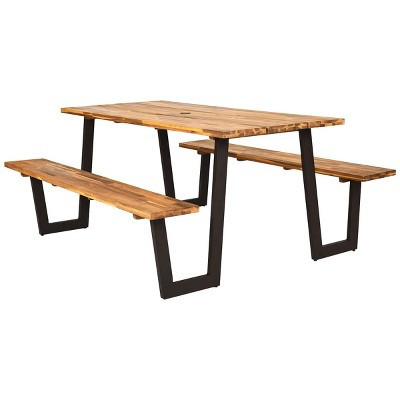 Costway Patented Picnic Table with 2 Benches 70'' Dining Table Set with Seats and Umbrella Hole | Target