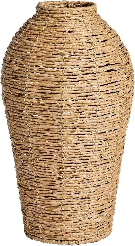 15 Inch Tall Faux Seagrass Vase, Large Woven Decorative for Tabletop | Amazon (US)
