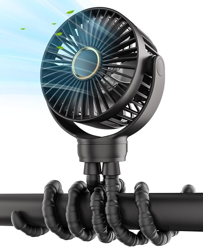 Stroller Fan: Rechargeable with TYPE-C Port, 4000mAh, 360° Rotatable, 3-Speed, Flexible Tripod, ... | Amazon (US)