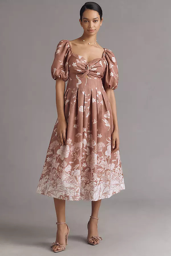 Monet Puff-Sleeve Square-Neck Midi Dress | Anthropologie (US)