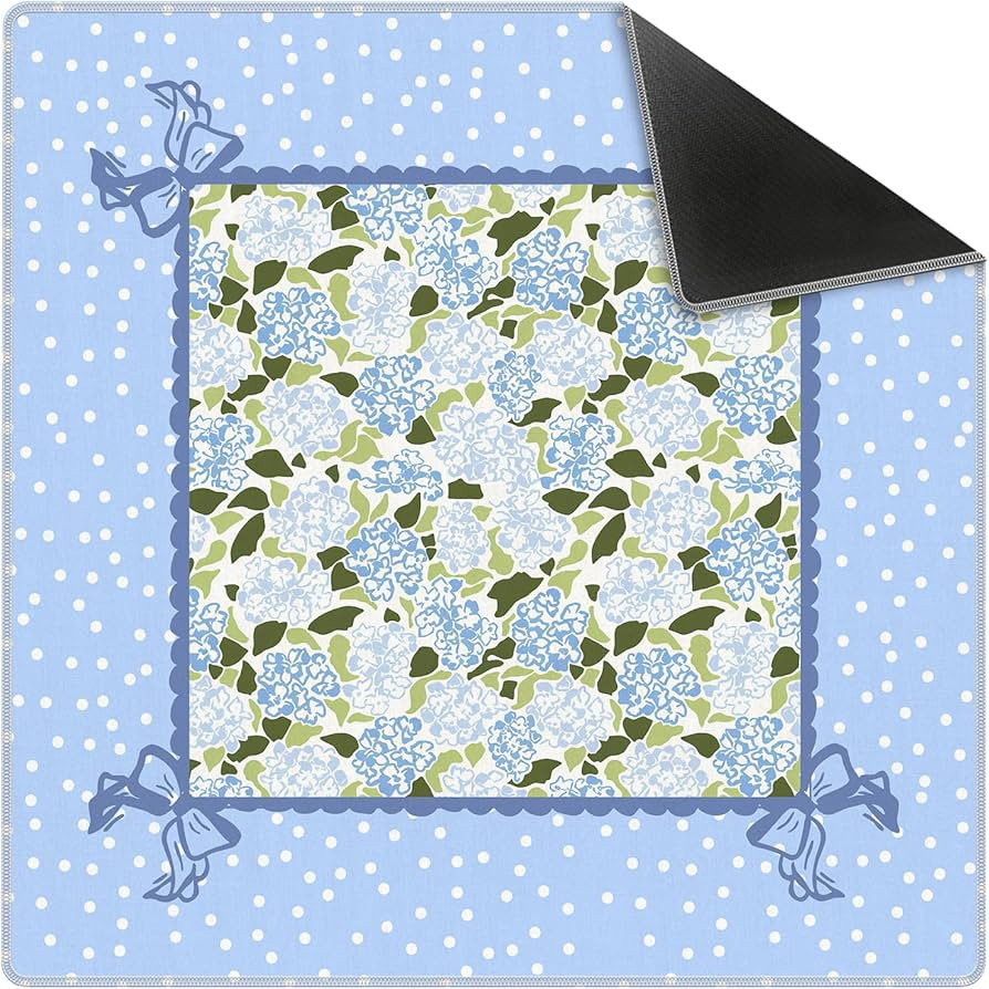 Coquette Blue Hydrangea Mahjong Mat 31.5" x 31.5",Blue and Green Floral Non-Slip Noise Reduction ... | Amazon (US)