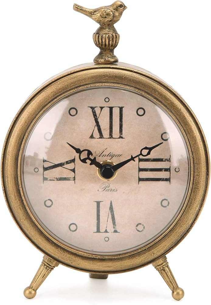 NIKKY HOME Vintage Table Clock with Bird, Decorative Desk Metal Table Clocks Rustic Mantel Clock ... | Amazon (US)