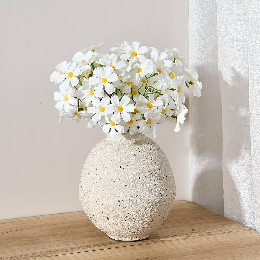 Ceramic Flower Vase, 6.22 Inch Rustic Farmhouse Vase Home Decor, Handcrafted Vintage Pottery Vase... | Amazon (US)