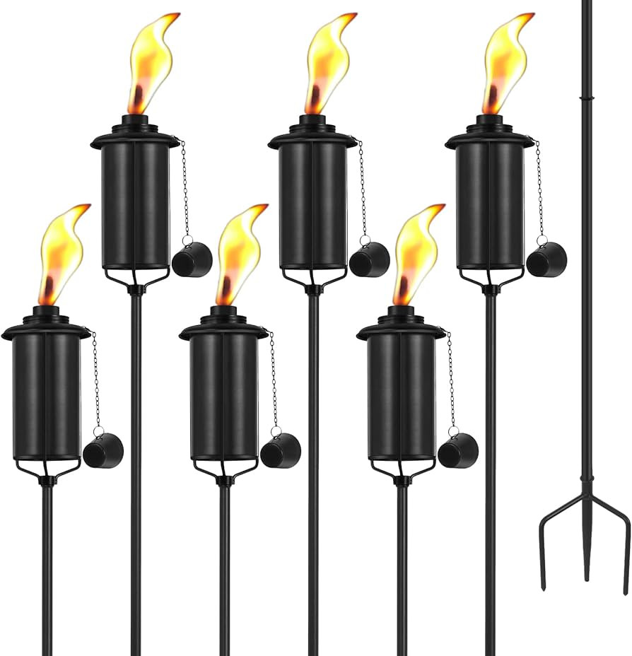 6 Pack Garden Torches, 16 oz Metal Torch for Outside with 3-Prong Grounded Stake, Outdoor Decorat... | Amazon (US)