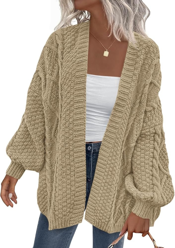 PRETTYGARDEN Women's Cable Knit Open Front Fall Sweater Lantern Long Sleeve Chunky Cardigan Sweat... | Amazon (US)