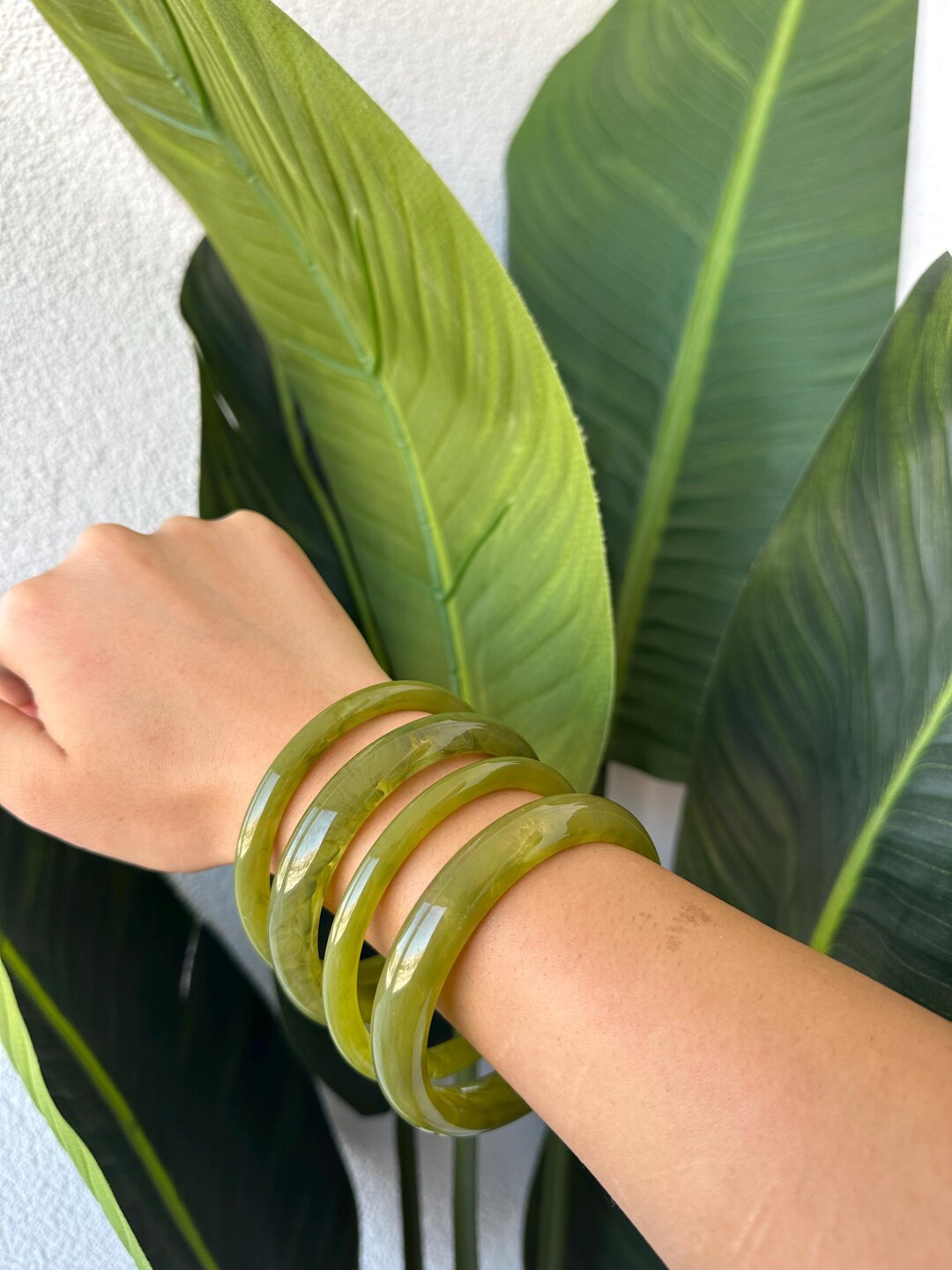 Set of 4 Olive Green Resin Bracelets - Etsy | Etsy (US)