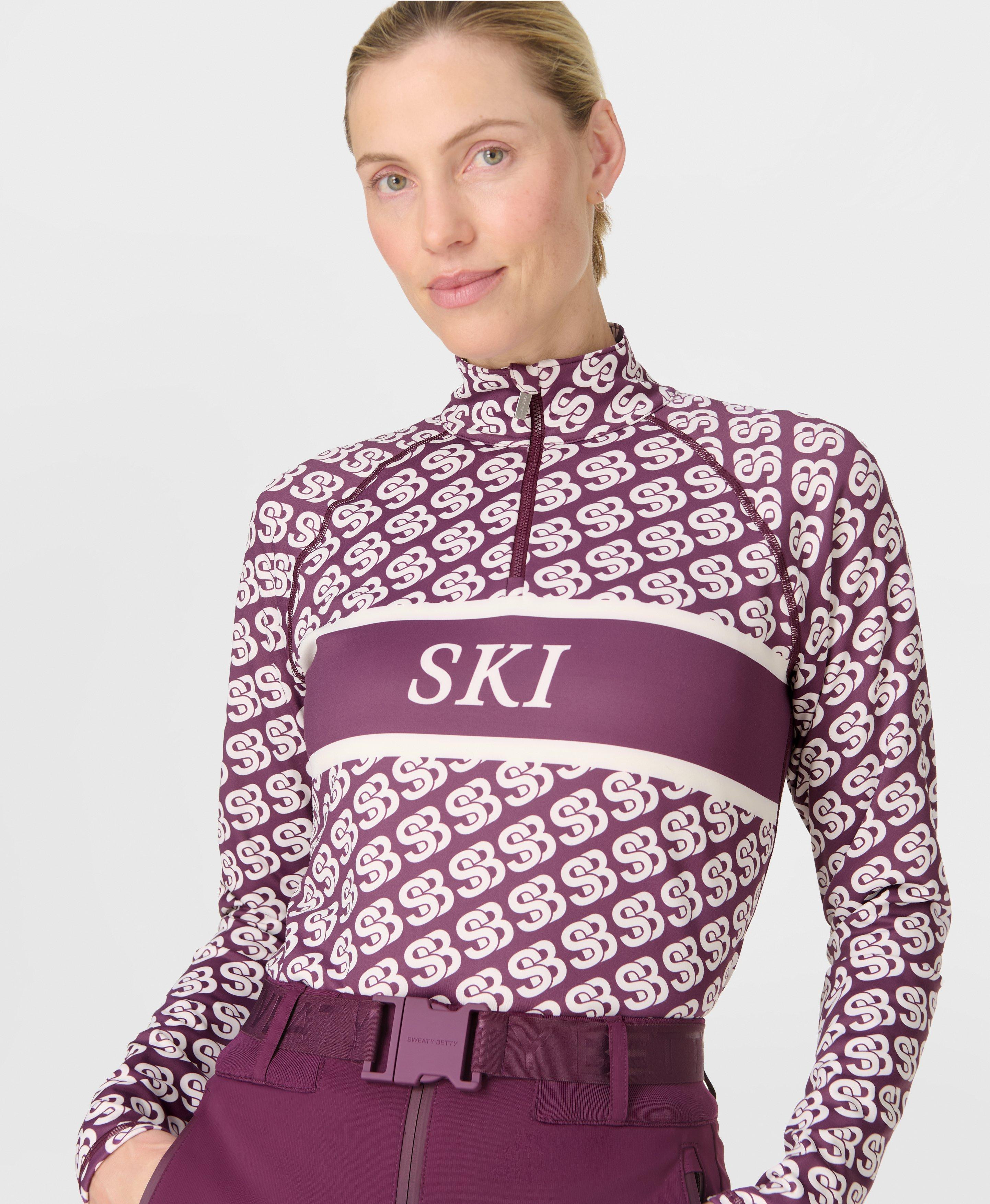 Therma Ski Half Zip - Purple Sb And Stripe Print | Women's Thermal Base Layers | Sweaty Betty | Sweaty Betty UK