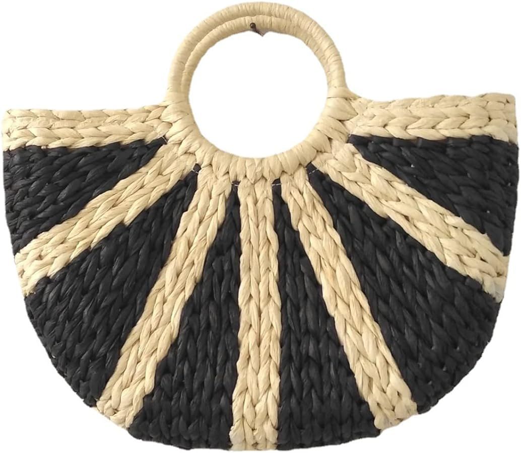 NETFEN Mini Semi-circle Rattan Straw Bag, Cute Boho Straw Hand-woven Top-handle Handbag Tote Clut... | Amazon (US)