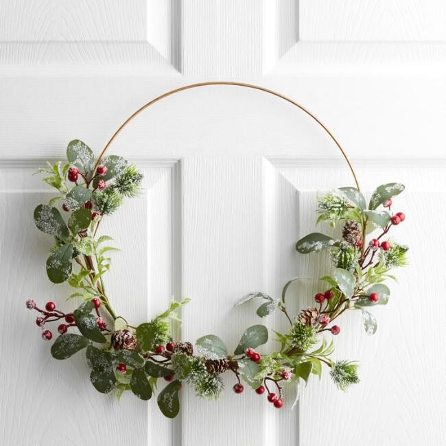 Faux Green Leaf and Red Berry Gold Ring Wreath | World Market