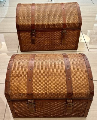 Set of 2 Woven Rattan Dome Top Trunks–Vintage Look Storage Chests–Nesting Boxes | eBay US