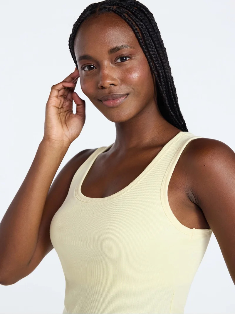 Joyspun Women's Ribbed Tank with Inner Bra, Sizes XS-3X | Walmart (US)