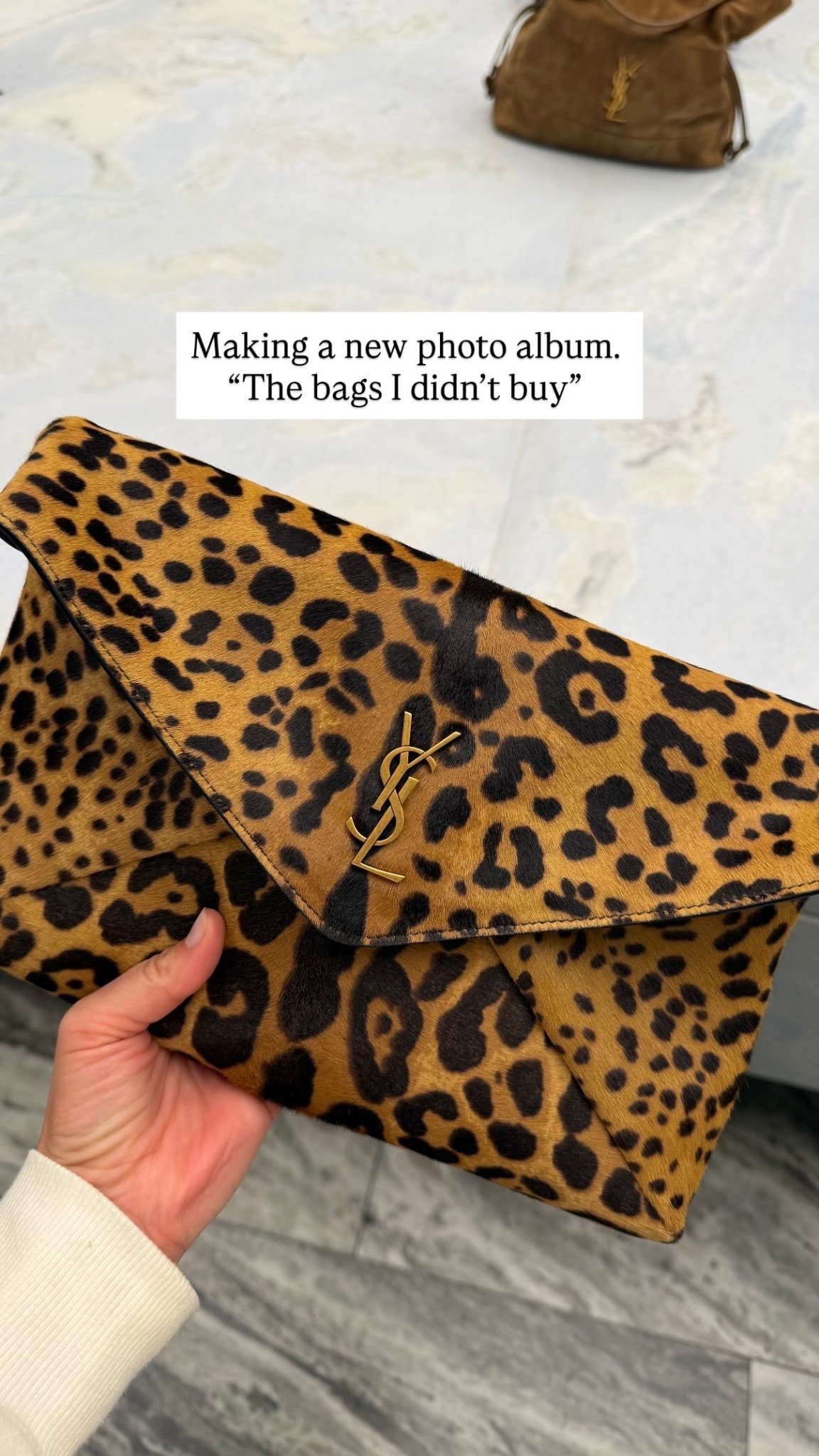 Making a new photo album. “The bags I didn’t buy” this Saint Laurent leopard print bag is 😍😍😍 Found an affordable similar!