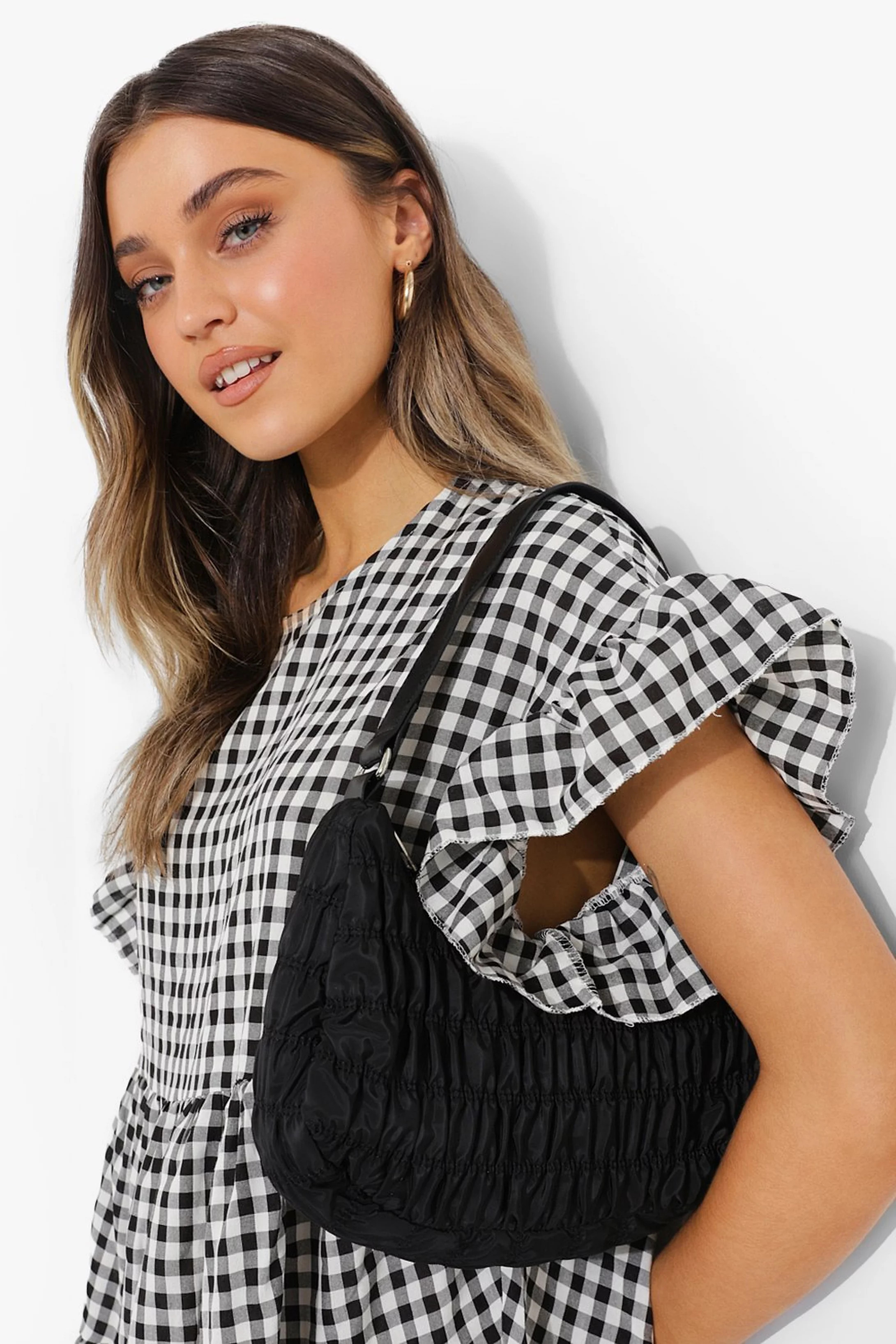 Ruched Moon Shape Shoulder Bag | Boohoo.com (US & CA)