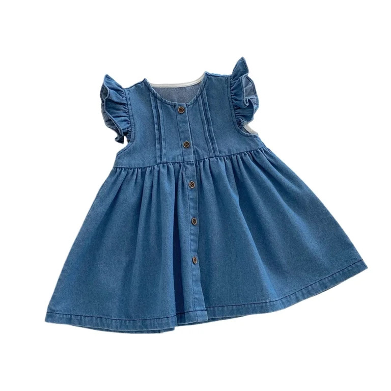 Hihipz Toddler Girls Dresses Summer Solid Fly Sleeve Denim Dress Kids Girls Soft And Stylish Ever... | Walmart (US)